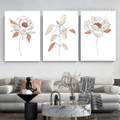 Stria Peony Blooms Leaves Abstract Artwork 3 Piece Photograph Floral Framed Stretched Scandinavian Canvas Print for Room Wall Onlay