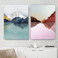 Mountainside Reflectivity Modern 2 Piece Framed Stretched Naturescape Painting Photograph Canvas Print for Room Wall Flourish