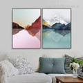 Mountainside Reflectivity Sky Naturescape Artwork 2 Piece Photograph Modern Framed Stretched Canvas Print for Room Wall Equipment