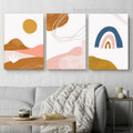 Hued Scansion Mounts Circles Abstract Framed Stretched 3 Panel Landscape Artwork Pic Scandinavian Canvas Print for Room Wall Tracery