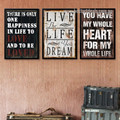 Happiness In Life Abstract Quotes Vintage 3 Piece Artwork Photograph Stretched Framed Canvas Print for Room Wall Adornment