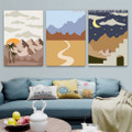 High Mountain Walkway Clouds Abstract 3 Piece Landscape Modern Framed Stretched Wall Art Photo Canvas Print for Room Onlay