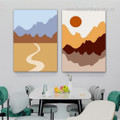 Colorific Hills Aisle Way Abstract Modern Artwork 2 Piece Photograph Framed Stretched Landscape Canvas Print for Room Wall Adornment