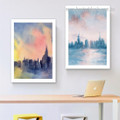 Skyline Empire State Buildings Scandinavian Framed Stretched Artwork Abstract Photograph 2 Panel Landscape Canvas Print for Room Wall Moulding