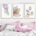 Calico Hornbeam Leaflets Minimalist 3 Piece Botanical Modern Artwork Photo Framed Stretched Canvas Print for Room Wall Ornament