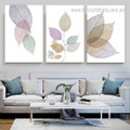 Calico Hornbeam Leaflets Minimalist Botanical 3 Piece Modern Framed Stretched Wall Art Photo Canvas Print for Room Onlay