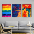 Particoloured Splash Strokes Geometric 3 Piece Framed Stretched Modern Wall Art Photo Abstract Canvas Print for Room Wall Assortment