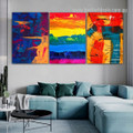 Particoloured Splash Strokes Spots Abstract 3 Piece Artwork Geometric Photo Framed Stretched Modern Canvas Print for Room Wall Drape