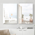 Mediterranea Balcony Modern Artwork 2 Piece Photograph Landscape Abstract Framed Stretched Canvas Print for Room Wall Garniture