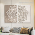 Mandala Floret Pattern Floral 2 Panel Abstract Painting Photograph Framed Stretched Canvas Print for Room Wall Outfit