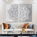 Mandala Leaflets Pattern Abstract Painting Photo 2 Piece Botanical Framed Stretched Canvas Print for Room Wall Finery