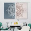 Mandala Contour Design Lines Stretched Framed Abstract Geometrical 2 Piece Painting Photograph Canvas Print for Room Wall Trimming