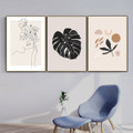 Black Monstera Leafage Scandinavian Botanical Framed Stretched 3 Piece Wall Art Photograph Canvas Print for Room Arrangement