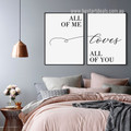 Loves All Of You Modern Quotes 2 Piece Framed Stretched Art Photograph Abstract Canvas Print for Room Wall Finery