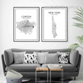 London New York Map Abstract Framed Stretched Modern 2 Piece Wall Art Photograph Typography Canvas Print for Room Drape