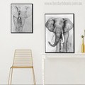 Elephants Abstract Contemporary Animal Canvas Artwork Print for Room Wall Adornment