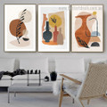 Chromatic Vases Leaflets Spots Botanical Framed Stretched Wall Art Scandinavian Photo 3 Piece Abstract Canvas Print for Room Wall Disposition