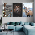 Real Reindeer Art Lion Modern 3 Piece Wall Animal Framed Stretched Photograph Nursery Canvas Print for Room Ornament