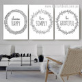 Be Grateful Quotes Modern Artwork 3 Piece Photograph Abstract Framed Stretched Canvas Print for Room Wall Garniture