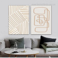 Convoluted Strokes Abstract Cheap Scandinavian 2 Piece Artwork Geometrical Photo Framed Stretched Canvas Print for Room Wall Drape