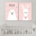 Cute Bunny Heart Nursery 2 Piece Animal Modern Artwork Photo Framed Stretched Canvas Print for Room Wall Ornament