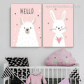 Cute Bunny Heart Sheep Modern Nursery 2 Panel Animal Framed Stretched Wall Artwork Photo Canvas Print for Kids Room Onlay