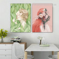 Virgo Floret Face Girl Nordic Painting Photo 2 Piece Figure Design Framed Stretched Floral Canvas Print for Room Wall Finery