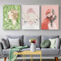 Cissy Floret Visage Girl Nordic Figure Design 3 Piece Wall Flourish Painting Stretched Framed Floral Photograph Canvas Print