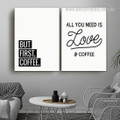 Need Is Love And Coffee Modern Canvas Wall Art 2 Piece Framed Stretched Quotes Abstract Print Image for Home Outfit