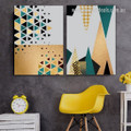Calico Triangular Flecks Spots Geometric Pattern Flourish 2 Multi Panel Modern Painting Photo Wall Framed Stretched Abstract Canvas Print