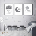 Little One Shiner Stars Modern Nursery Typography Stretched Framed 3 Piece Arrangement Artwork Photo Canvas Print