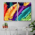 Calico Plume Feathers Abstract Modern 2 Panel Painting Photograph Stretched Framed Canvas Print for Room Wall Embellishment