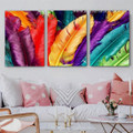 Chromatic Quill Feather Abstract Modern 3 Piece Onlay Wall Artwork Framed Stretched Photograph Canvas Print