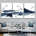 Speckles Land Votary Birds Nordic Landscape Abstract 3 Panel Framed Stretched Wall Artwork Photo Canvas Print for Home Onlay