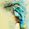 Cute Kingfisher Abstract Watercolor Bird Painting Canvas Print