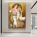 Radha Krishna Flute Indian God Painting Modern Hindus Religious Canvas Print Image for Office Wall Decoration