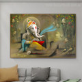 Lord Ganesha Peacock Hindus Spiritual Modern God Art Photo Canvas Print for Room Wall Onlay