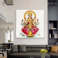 Goddess Lakshmi Lotus Indian Religious Hindus Canvas Print Modern Artwork Image for Wall Hanging Arrangement