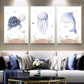 Sea Animals Dolphin Animal Photograph Watercolor Nursery 3 Piece Set Stretched Canvas Print for Room Wall Art Décor