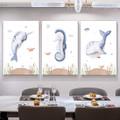 Sea Creatures Fish Seascape 3 Piece Animal Painting Sets Photograph Kids Nursery Stretched Canvas Print for Wall Hanging Disposition