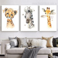 Cub Foal And Calf Animal Minimalist 3 Multi Panel Painting Set Photograph Stretched Nursery Canvas Print for Room Wall Drape