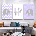 Iota Elephants Zigzag Lines Animal Abstract Photograph Nursery 3 Piece Set Stretched Canvas Print for Room Wall Art Outfit