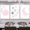 Cloud Moon And Star Nature Minimalist Picture 3 Multi Panel Set Nursery Stretched Canvas Print Art Set for Wall Hanging Garniture