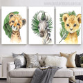 Foal And Cub Watercolor Photograph Animal Nursery 3 Piece Set Stretched Canvas Print for Room Wall Art Embellishment