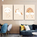 Animated Unicorn Clouds Nature Photograph Minimalist Nursery 3 Piece Set Stretched Canvas Print for Room Wall Art Embellishment