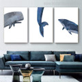 Blue Whale Fish Animal Nursery 3 Multi Panel Minimalist Wall Artwork Photograph Stretched Children Canvas Print for Room Embellishment