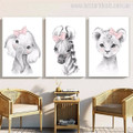 Cute Calf Foal Cub Watercolor 3 Panel Nursery Wall Art Photograph Animal Stretched Canvas Print for Room Decor