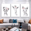 Leopard Giraffe Rhino Babies Animal Nursery 3 Multi Panel Painting Set Watercolor Photograph Stretched Kids Canvas Print for Home Wall Illumination