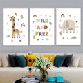 Wild And Free Spots Nursery Abstract Animal Photograph 3 Piece Wall Hanging Typography Set Stretched Canvas Print for Room Art Adornment