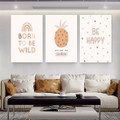 Born To Be Wild Minimalist Photograph Typography Nursery 3 Piece Set Stretched Canvas Print for Room Wall Art Décor